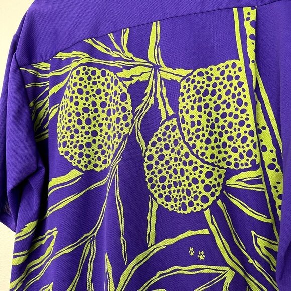 East Honolulu Clothing Company Mens Large Purple Ulu Printed Aloha Shirt - Picture 3 of 7